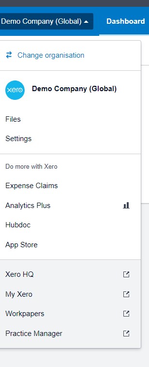 Xero settings screen, step 1 of giving accounting permissions